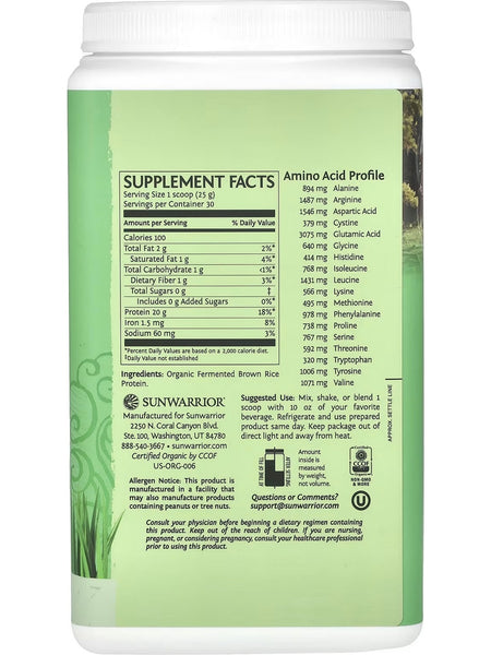 Sunwarrior, Protein Classic, Unflavored, 1.5 lb (750 g)