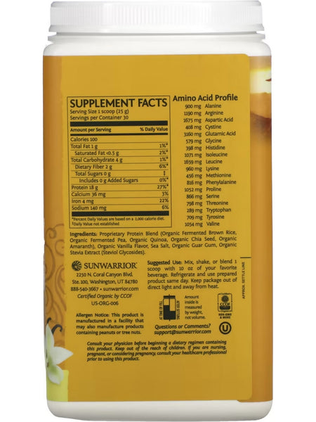 Sunwarrior, Protein Classic Plus, Vanilla, 1.5 lb (750 g)