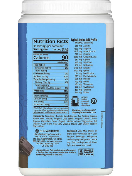 Sunwarrior, Protein Warrior Blend, Chocolate, 1.5 lb (750 g)
