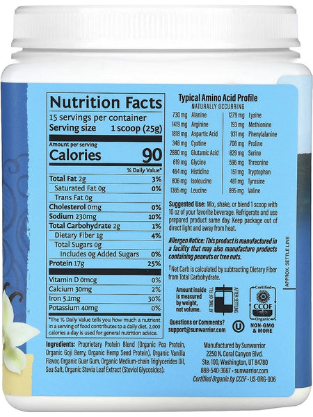 Sunwarrior, Protein Warrior Blend, Vanilla, 13.2 oz (375 g)