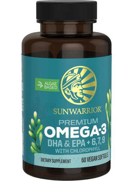 Sunwarrior, Premium Omega-3 DHA and EPA + 6, 7, 9 with Chlorophyll, 60 Vegan Softgels