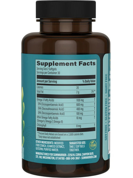 Sunwarrior, Premium Omega-3 DHA and EPA + 6, 7, 9 with Chlorophyll, 60 Vegan Softgels