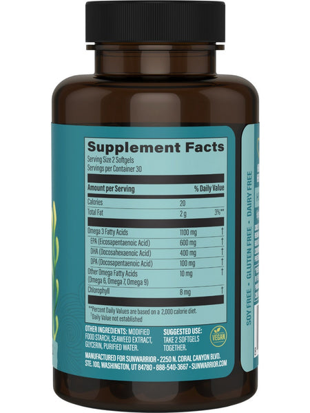 Sunwarrior, Premium Omega-3 DHA and EPA + 6, 7, 9 with Chlorophyll, 60 Vegan Softgels