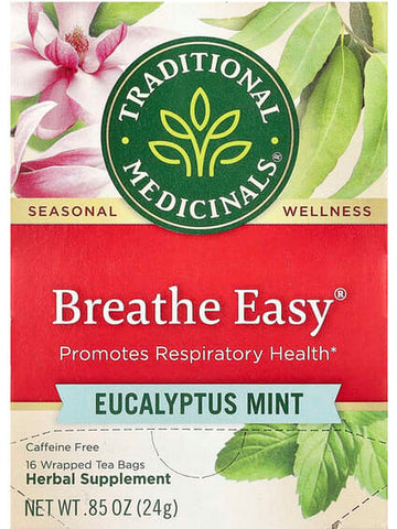 Traditional Medicinals, Breathe Easy, Eucalyptus Mint, Caffeine Free, 16 Wrapped Tea Bags
