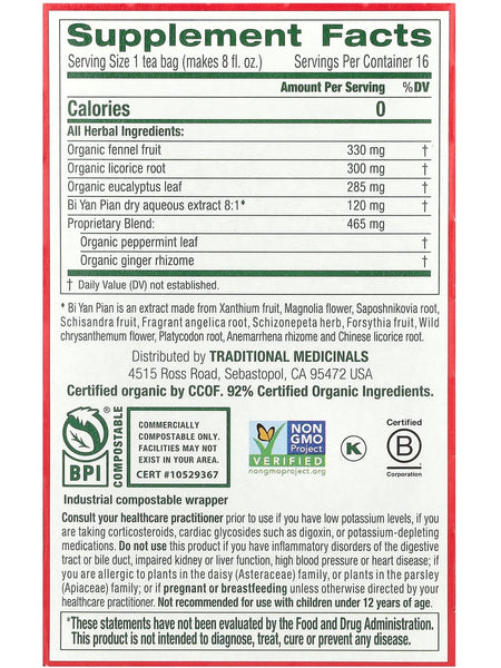 Traditional Medicinals, Breathe Easy, Eucalyptus Mint, Caffeine Free, 16 Wrapped Tea Bags