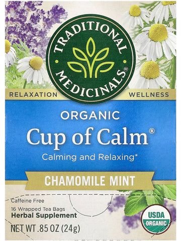 Traditional Medicinals, Organic Cup of Calm, Chamomile Mint, Caffeine Free, 16 Wrapped Tea Bags