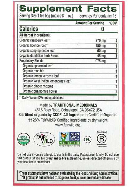 Traditional Medicinals, Organic Healthy Cycle, Raspberry Leaf, 16 Wrapped Tea Bags