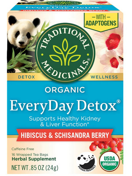 Traditional Medicinals, Organic EveryDay Detox, Hibiscus and Schisandra Berry, Caffeine Free, 16 Wrapped Tea Bags