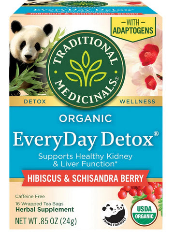 Traditional Medicinals, Organic EveryDay Detox, Hibiscus and Schisandra Berry, Caffeine Free, 16 Wrapped Tea Bags