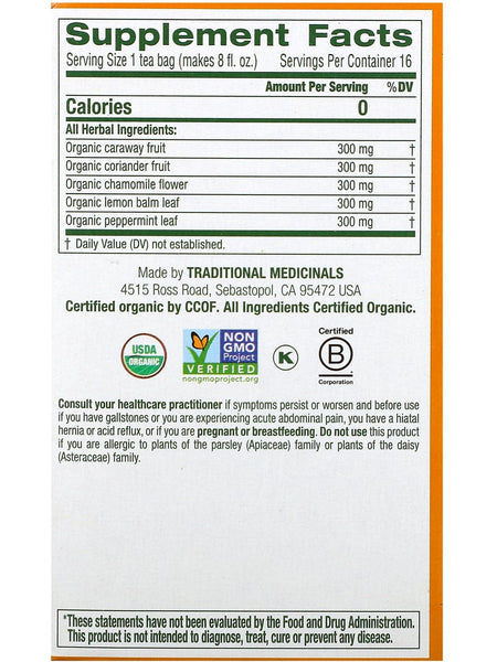 Traditional Medicinals, Organic Gas Relief, Chamomile Mint, 16 Wrapped Tea Bags