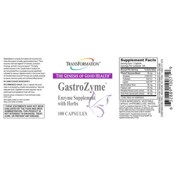 Transformation Enzymes, GastroZyme, 100 Capsules