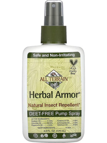 All Terrain, Herbal Armor, Natural Insect Repellent, Deet-Free Pump Spray, 4 fl oz