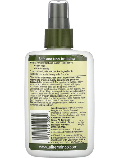 All Terrain, Herbal Armor, Natural Insect Repellent, Deet-Free Pump Spray, 4 fl oz