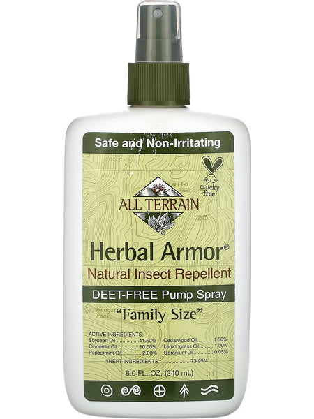 All Terrain, Herbal Armor, Natural Insect Repellent, Deet-Free Pump Spray, Family Size, 8 fl oz
