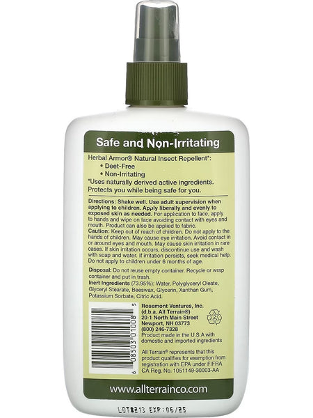 All Terrain, Herbal Armor, Natural Insect Repellent, Deet-Free Pump Spray, Family Size, 8 fl oz