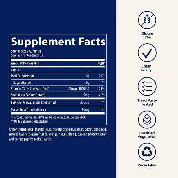 Trace Minerals, Ashwagandha, Passion Fruit Orange Flavor, 60 Gummies
