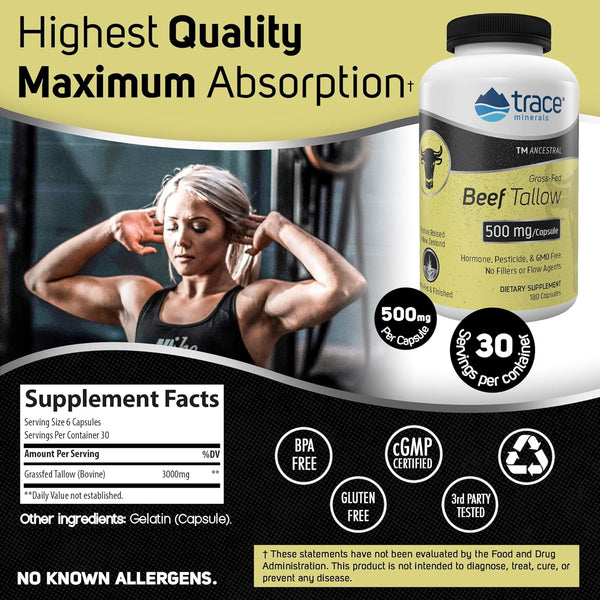 Trace Minerals, TMAncestral Grass Fed Beef Tallow, 180 Capsules