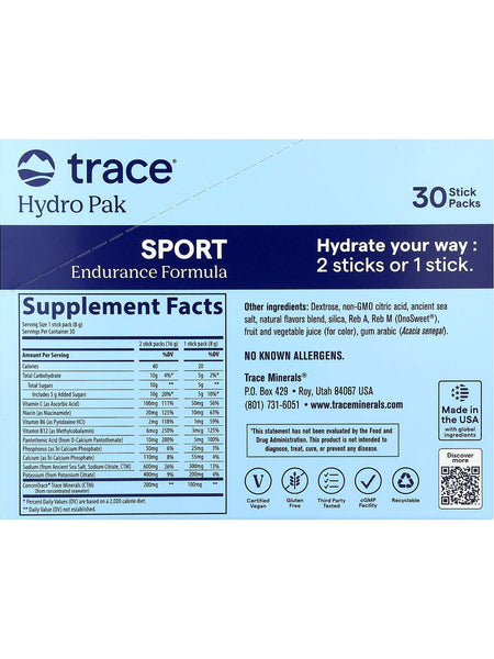 Trace Minerals, Hydro Pak Sport, Raspberry Lemonade, 30 Stick Packs