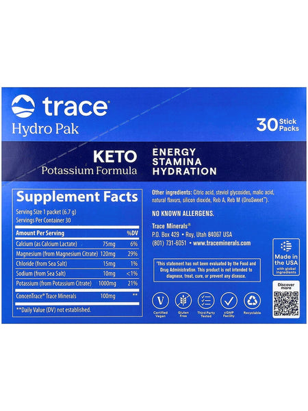Trace Minerals, Hydro Pak Keto, Lemon Lime, 30 Stick Packs