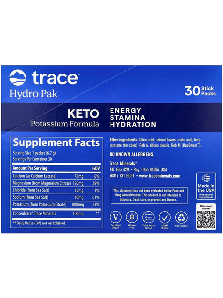 Trace Minerals, Hydro Pak Keto, Orange, 30 Stick Packs