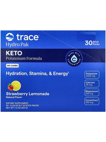 Trace Minerals, Hydro Pak Keto, Strawberry Lemonade, 30 Stick Packs