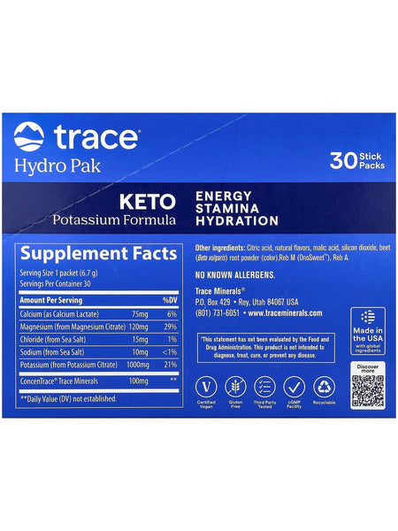Trace Minerals, Hydro Pak Keto, Strawberry Lemonade, 30 Stick Packs