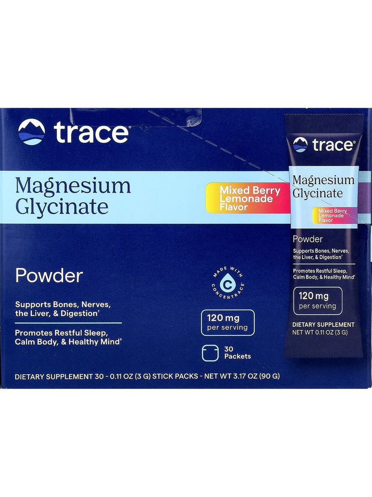 Trace Minerals, Magnesium Glycinate Powder, Mixed Berry Lemonade, 30 Packets