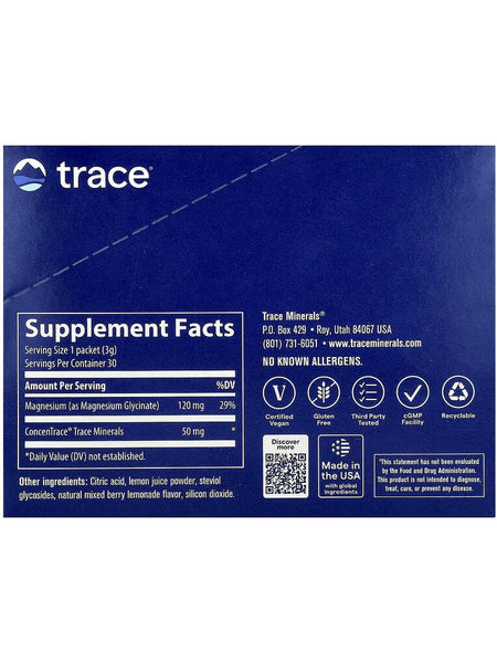 Trace Minerals, Magnesium Glycinate Powder, Mixed Berry Lemonade, 30 Packets