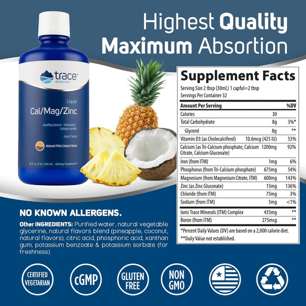 Trace Minerals, Liquid Cal/Mag/Zinc, 30 fl oz