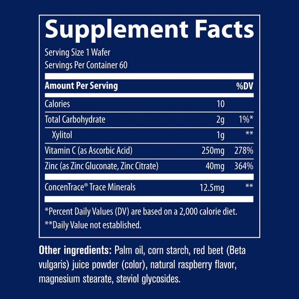Trace Minerals, Zinc + Vitamin C Chewable, Raspberry, 60 Gummies