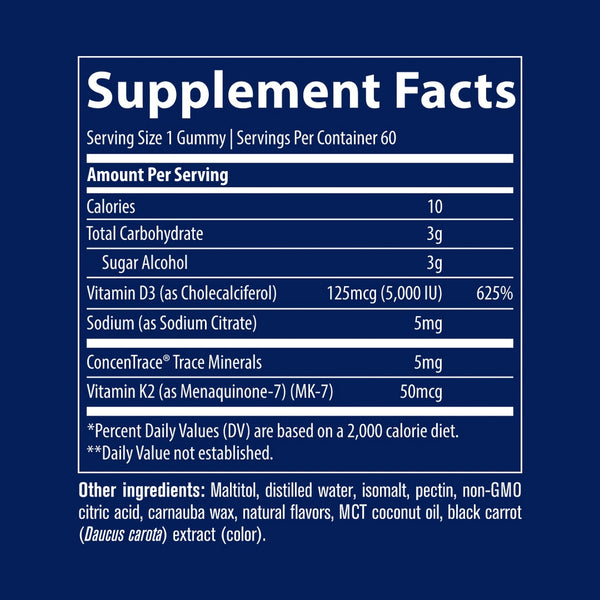 Trace Minerals, Vitamin D3 + K2 Gummies, 60 Gummies
