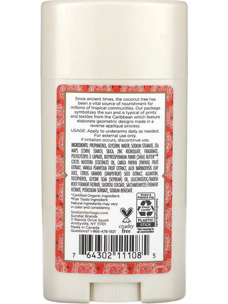 Nubian Heritage, Deodorant Coconut Papaya, 2.25 oz
