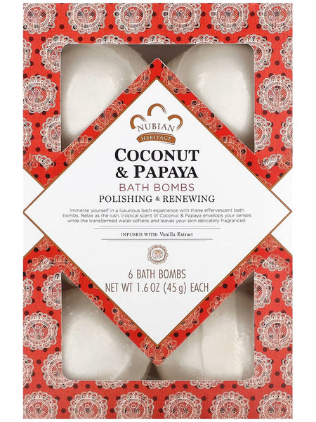 Nubian Heritage, Bath Bomb Coconut and Papaya 1.6 oz 6PC, 6 oz