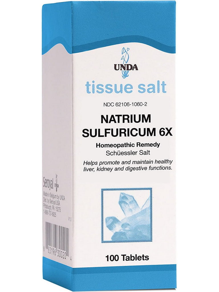 UNDA, Natrium Sulfuricum 6X Homeopathic Remedy, 100 Tablets