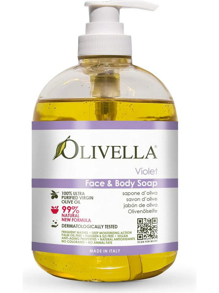 OLIVELLA, Liquid Face and Body Soap Pump, Violet, 16.9 fl oz