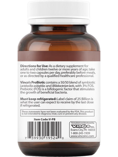 Vinco, ProBiotic, 25 Billion CFU with 3% Prebiotic FOS, 90 Capsules