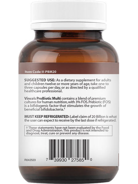Vinco, ProBiotic Multi, 20 Billion CFU with 3% Prebiotic FOS, 60 Vegetable Capsules