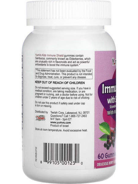 YumV's, Immune Shield with Sambucus Standardized Elderberry with Vitamin C and Zinc, Delicious Berry, 60 Gummies