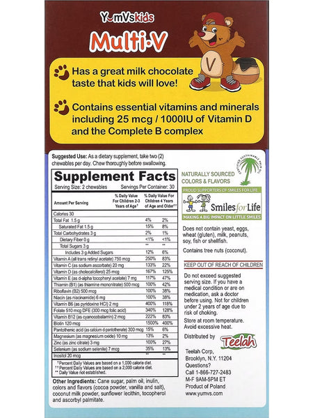 YumV's, Multi-V with Multi-Mineral Formula, 25 mcg, 1000 IU, Milk Chocolate, 60 Flavor Bears