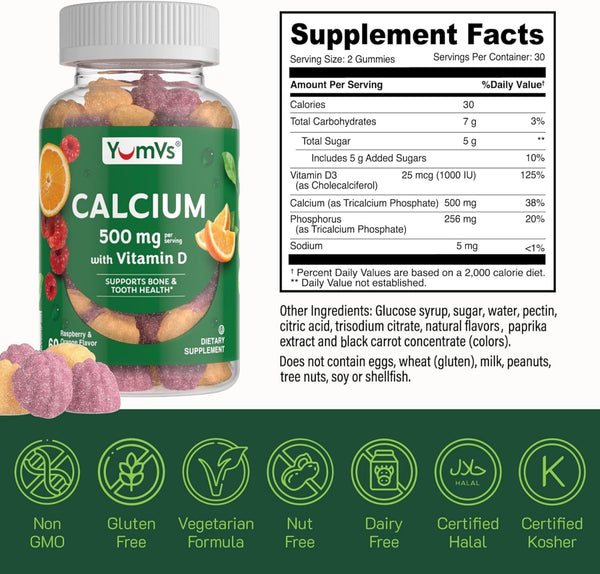 YumV's, Calcium with Vitamin D, Raspberry and Orange, 60 Gummies