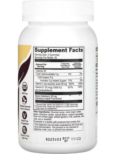 YumV's, Immuni-D Triple Defense Elderberry for Kids, Vitamin C and Vitamin D, 25 mcg (1000 IU), Berry, 60 Gummies