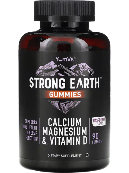 YumV's, Strong Earth Gummies, Calcium Magnesium and Vitamin D, Raspberry, 90 Gummies