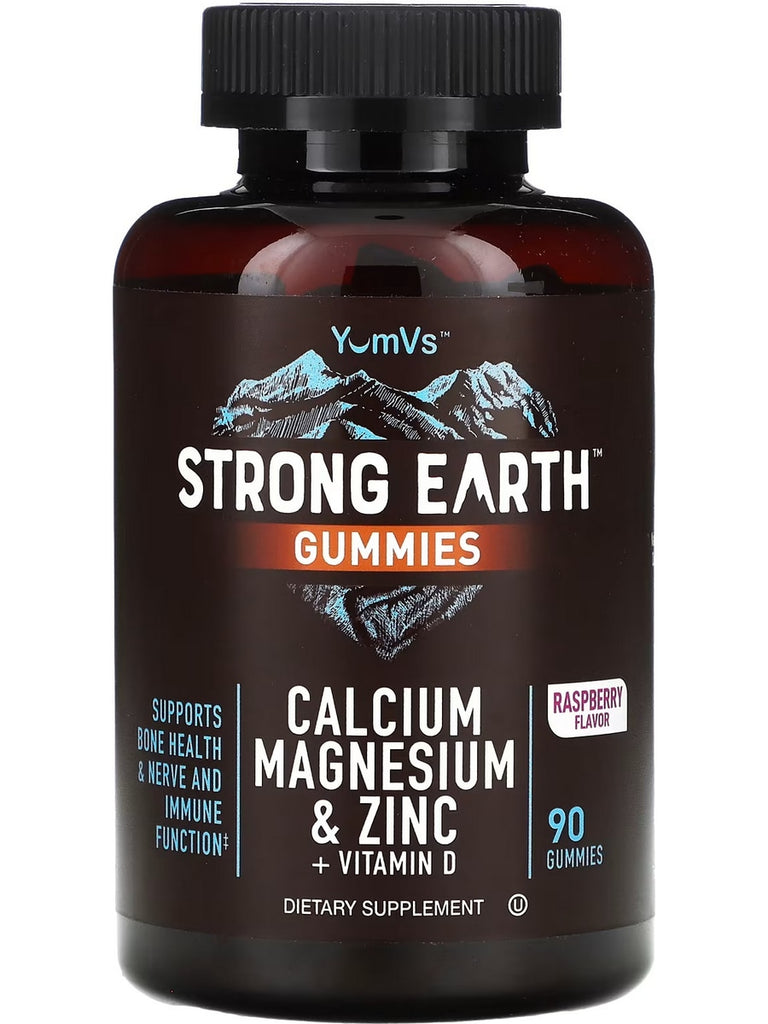 YumV's, Strong Earth Gummies, Calcium Magnesium and Zinc + Vitamin D, Raspberry, 90 Gummies