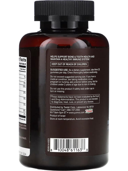 YumV's, Strong Earth Gummies, Calcium Magnesium and Zinc + Vitamin D, Raspberry, 90 Gummies