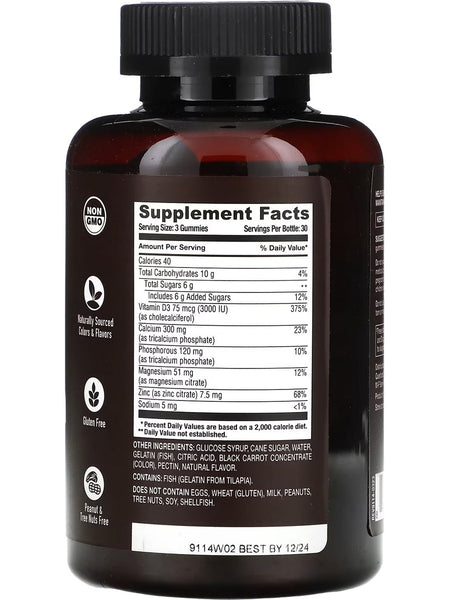 YumV's, Strong Earth Gummies, Calcium Magnesium and Zinc + Vitamin D, Raspberry, 90 Gummies