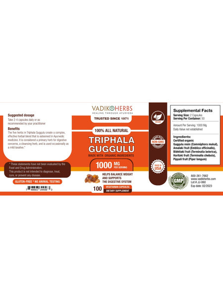 Vadik Herbs, Triphala Guggulu blend, 100 ct