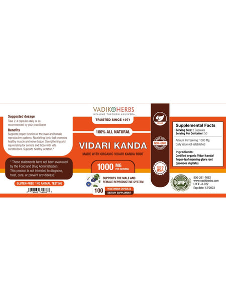 Vadik Herbs, Vidari Kanda, 100 ct