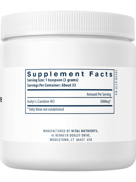 Vital Nutrients, Acetyl L-Carnitine Powder, 100 grams