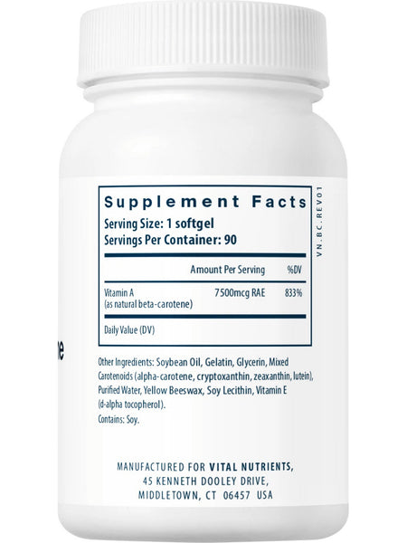 Vital Nutrients, Natural Beta Carotene 25,000IU, 90 softgels