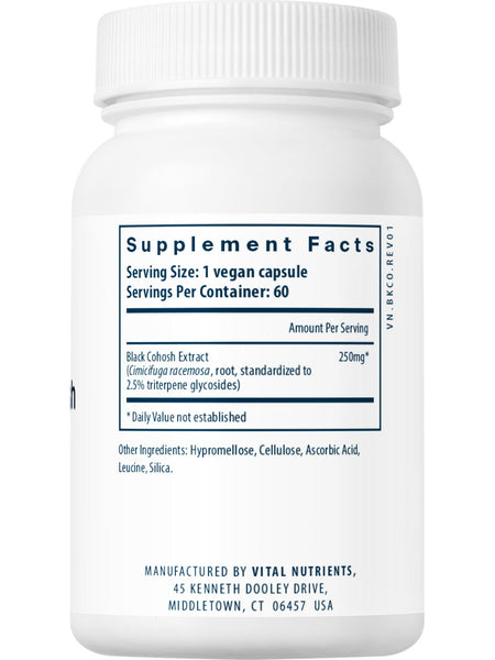 Vital Nutrients, Black Cohosh Extract 250mg, 60 vegetarian capsules